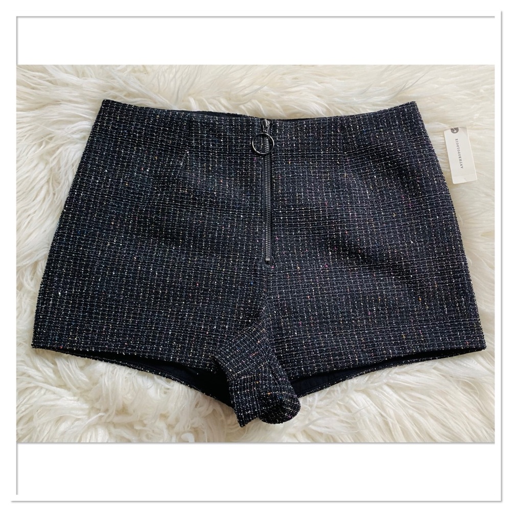 NWT Anthropologie Maeve Tweed Zip Front Shorts Black Multicolor Size 12